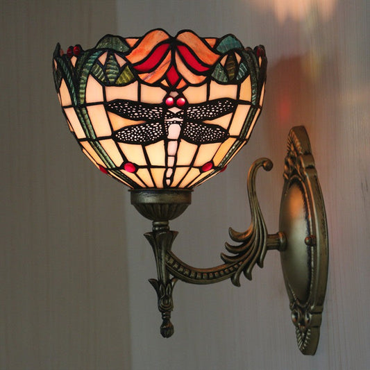 European Dragonfly Stained Glass Wall Lamp